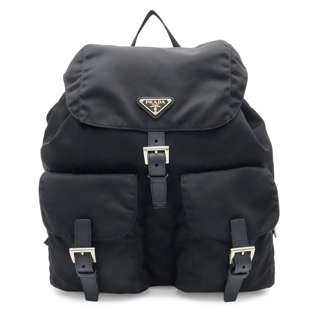 PRADA Triangle Backpack, Rucksack, Daypack, Nylon and Leather, NERO Black, 1B...